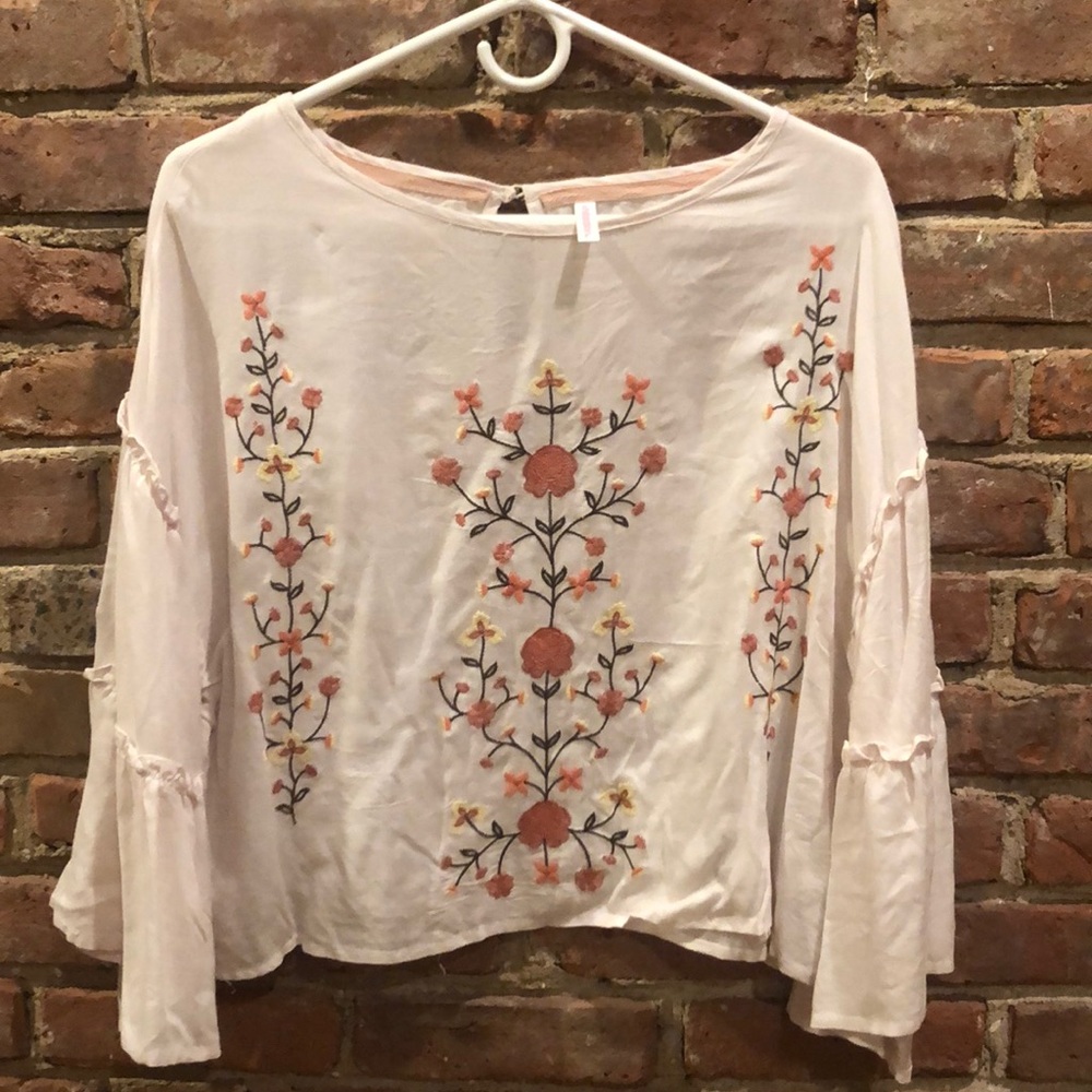 Light pink floral long sleeved blouse